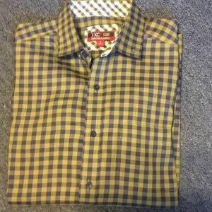 XC by Johnston & Murphy Yellow and Navy Check Casual Button-Down Shirt